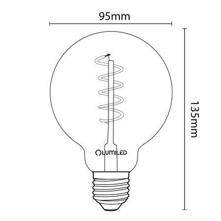 3x Dekorativní Kulatá Žárovka LED E27, G95 6W = 50W 420lm 2200K Teplá bílá 360° Filament Globe Smokey LUMILED