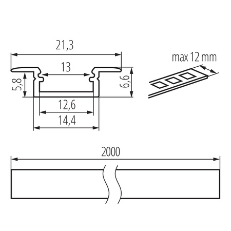 Hliníkový profil pro LED pásek bílý 2m PROFILO Kanlux 10ks.