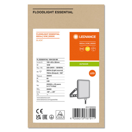 Reflektor LED 10W 3000K 750lm IP65 Černá LEDVANCE ESSENTIAL