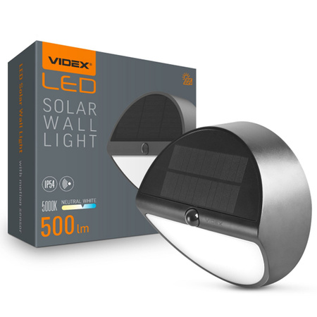 Solární reflektor se senzorem 500lm 5000K neutrální 120° 3,2V IP54 IK07 povrchová montáž černá VIDEX