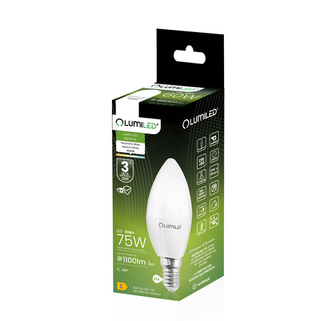 LED E14 CANDLE 10W = 75W 4000K neutrální bílá CCD LUMILED žárovka