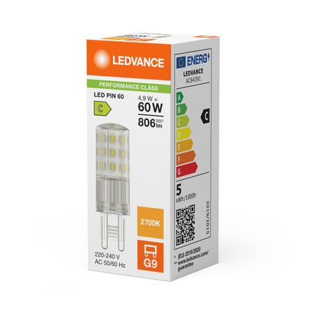 LED žárovka G9 4,9W = 60W 806lm 2700K teplá bílá 320° Ledvance