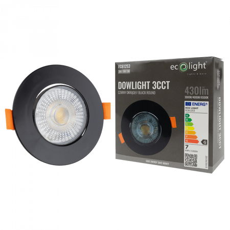 Vestavné LED svítidlo pro zapuštěnou montáž 3W / 5W / 7W CCT Black Round DOWNLIGHT Ecolight