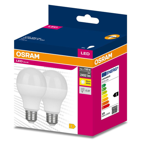 2x LED žárovka E27 A60 19W = 150W 2452lm 2700K Teplá bílá 200° OSRAM HODNOTA