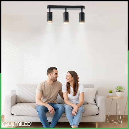 Stropní Lampa Reflektor LED 3x GU10 Trubice Spot ELIGIS Černá LUMILED
