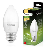 Žárovka LED E27, B35 2.5W = 25W 249lm 3000K Teplá bílá 180° LUMILED