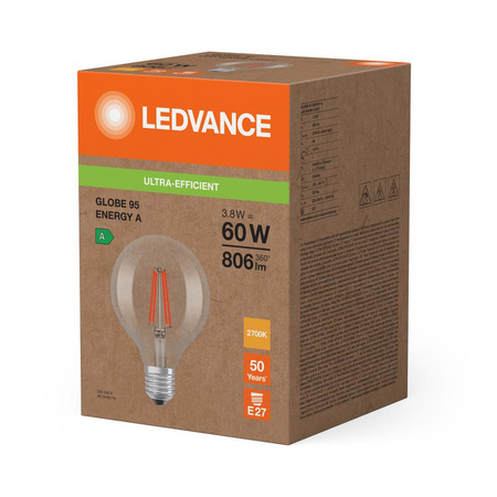 LED žárovka Ball E27 G95 3,8W = 60W 806lm 2700K Warm 300° Ledvance