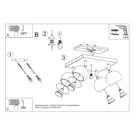 OCULARE stropní svítidlo 4xGU10 Reflektor Halogenové svítidlo Pohyblivé 25x25 Černá SOLLUX