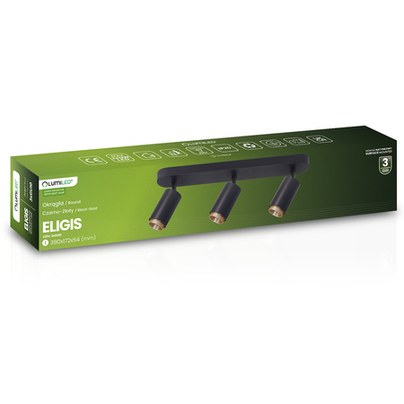 Stropní Lampa Reflektor LED 3x GU10 Trubice Spot ELIGIS Černá LUMILED