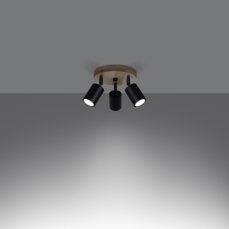 VERDO 3P 3xGU10 Černé dřevěné skandinávské stropní svítidlo SOLLUX