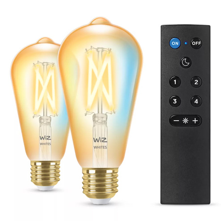 2x LED žárovka E27 Edison ST64 7W = 50W 640lm 2000-5000K TW FILAMENT Amber Smart SMART WiFi Bluetooth aplikace WiZ + dálkové ovládání Controller