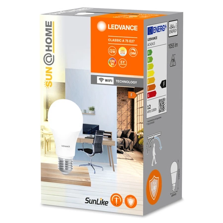 LED žárovka E27 12W = 75W 1055lm CCT Stmívatelná SMART+ WiFi Sun@Home Ledvance