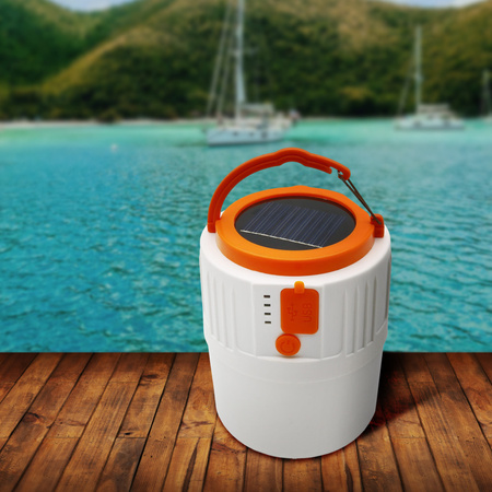 Solární LED kempingová lampa 3W 400lm 7000K studená bílá oranžová IPX4 se soumrakovým senzorem Sanico Goldlux