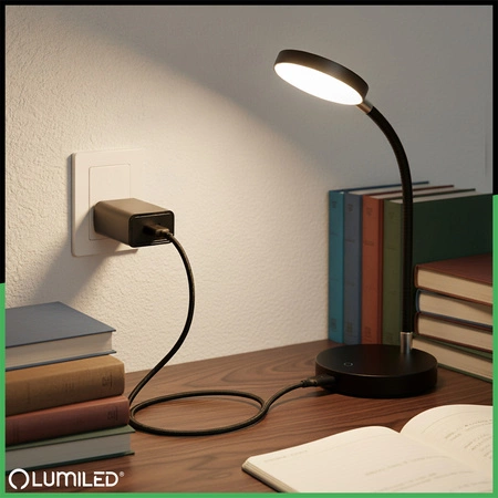 Nabíječka Napájecí Adaptér, 1x USB 5V/1A DC pro Stolní lampa Černá LUMILED