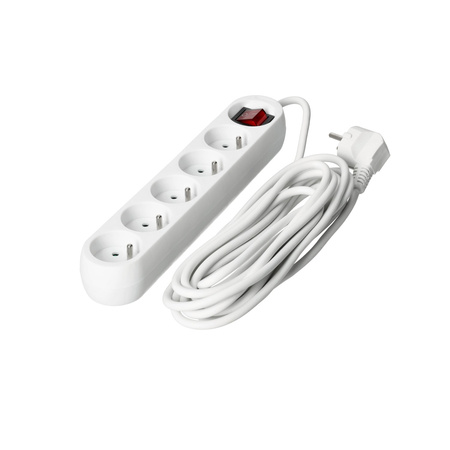 Prodlužovací kabel Zástrčka 5 x uzemněná zásuvka Power Strip On/Off Switch 5m White Linea Kobi