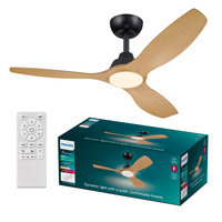 Stropní ventilátor 32W LED stropní svítidlo 24W 2650lm 3000/4300/6500K CCT Black Brown + Pilot Olas Philips