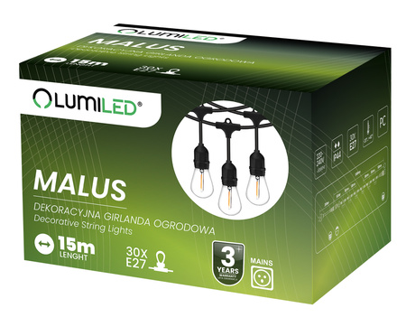 Venkovní řetěz 15m, 30x E27 MALUS LUMILED