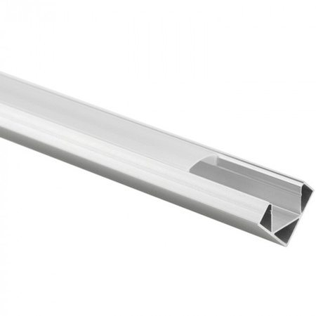 LED rohový hliníkový profil, povrchově eloxovaný 2m s mléčným stínítkem pro LED pásky + koncovky Ecolight řady R