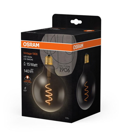 LED žárovka E27 G125 4W = 15W 140lm 1800K Teplá bílá 330° Filament OSRAM Vintage 1906