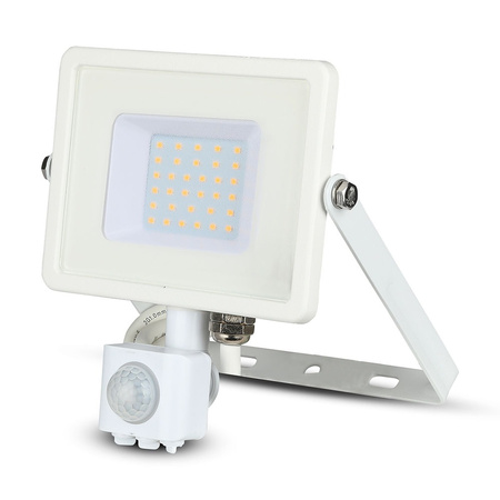 Reflektor LED 30W 2400lm 4000K IP65 Bílý s pohybovým senzorem a funkcí CUT-OFF Samsung Chip VT-30-SW V-TAC