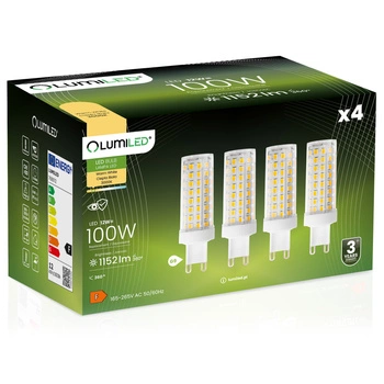 4x Žárovka LED G9, KAPSLE 12W = 100W 1152lm 3000K Teplá bílá 360° LUMILED