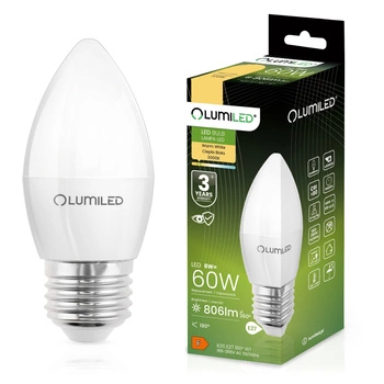 Žárovka LED E27, B35 8W = 60W 806lm 3000K Teplá bílá 180° LUMILED