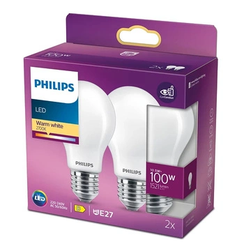 Sada 2x LED Žárovka E27 A60 10,5W = 100W 1521lm 2700K Warm Filament Milky PHILIPS