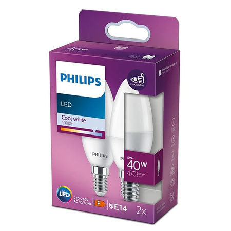 LED žárovka na svíčku E14 B35 4,9W = 40W 470lm 4000K neutrální bílá matná PHILIPS