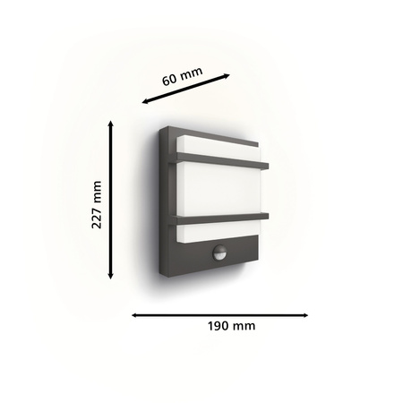 Zahradní nástěnné svítidlo LED PETRONIA 3,8W Senzor pohybu 2700K Teplá IP44 Antracit PHILIPS