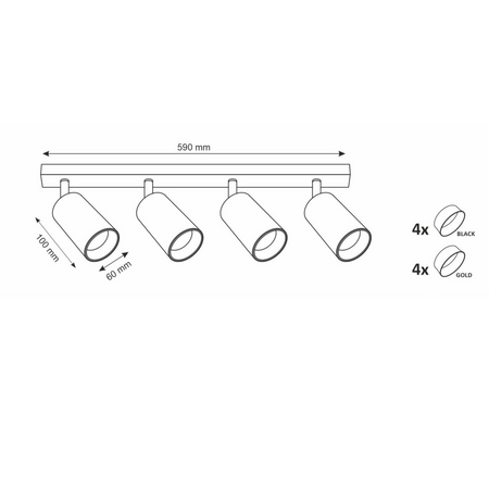Páskové svítidlo Stropní a nástěnné LED svítidlo 4 x GU10 MARIBEL Black GOLDLUX (Polux)