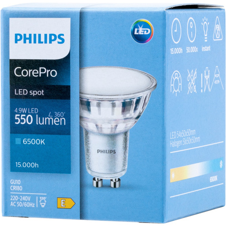 LED žárovka GU10 5W = 50W 550lm 6500K Studená bílá 120° PHILIPS