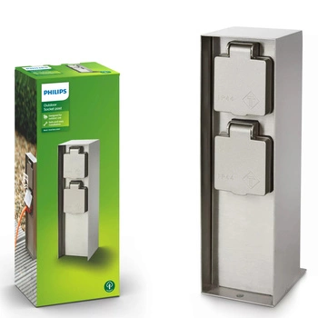 Elektrická zahradní tyč ROCK 2x Zásuvka 230V IP44 Stříbrná PHILIPS