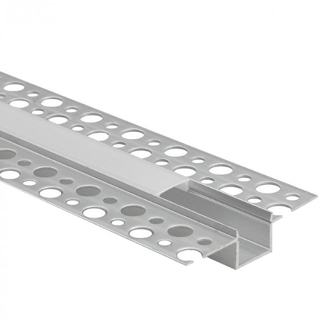 Hliníkový LED profil pro sádrokarton REGIPS Zapuštěný pod omítku eloxovaný 1m s mléčným difuzorem pro LED pásky + krytky Ecolight řady GP