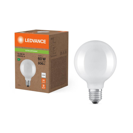 LED žárovka kapka E27 G95 3,8W = 60W 806lm 4000K neutrální bílá 300° Ledvance