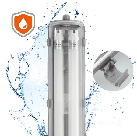 Průmyslová hermetická sada svítidel 2x60cm + LED zářivka T8 9W 4000K Neutral IP65 Kobi