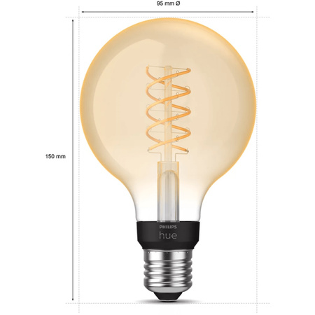 LED žárovka Globe E27 G95 7,2W 2100K teplá bílá Filament PHILIPS HUE White Bluetooth Zigbee