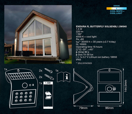 LED zahradní lampa Solární nástěnná lampa 1.5W ENDURA Flood Butterfly LEDVANCE