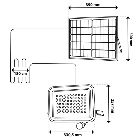 Solární halogenový reflektor LED 300W Zahradní lampa 4000K IP65 PIR senzor pohybu + dálkové ovládání FULGOR LUMILED