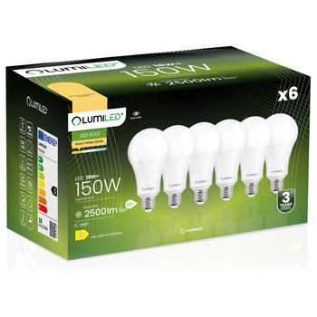 6x LED žárovka A80 E27 18W = 150W 2500lm 3000K Teplá bílá 260° LUMILED