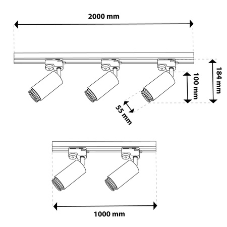 Sada 3m kolejnic + 5x stropní svítidlo s reflektorem GU10 LUMILED track lighting