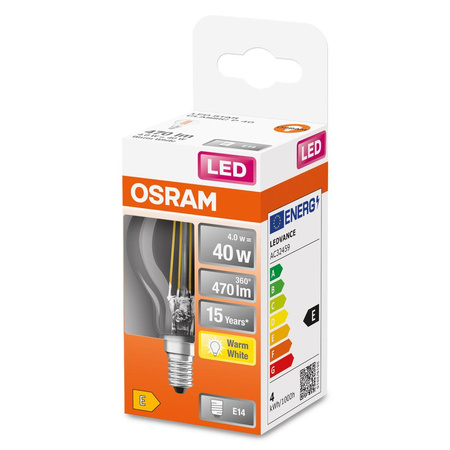 LED žárovka E14 P45 CL 4W = 40W 470lm 2700K Teplá bílá 300° vlákno OSRAM STAR