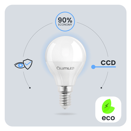 6x LED žárovka E14 Ball P45 10W = 75W 1100lm 6500K Cold 180° LUMILED