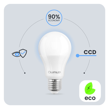 6x Žárovka LED A60, E27 10W = 75W 1055lm 6500K Studená bílá 260° LUMILED