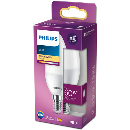 LED žárovka E14 B35 7W = 60W 806lm 2700K Teplá bílá PHILIPS