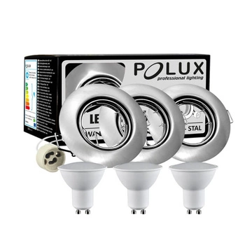 3x GOLDLUX (Polux) pohyblivá halogenová žárovka. kulatá. nikl + GU10 3.5W LED žárovka