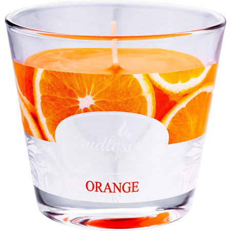 Oranžová vonná dekorativní svíčka ve skle