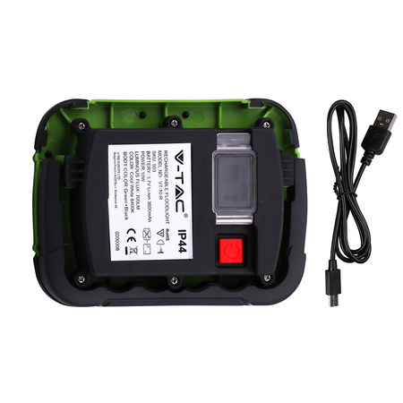 Reflektor LED 20W 1400lm 6400K IP44 zelená+černá USB Dobíjecí s funkcí SOS Samsung Chip VT-20-R V-TAC