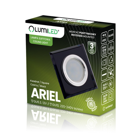 Skleněné Halogenová Podhledové svítidlo GU10, MR16 Stálá Čtvercová Černá ARIEL LUMILED