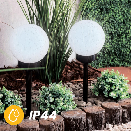 Solární zahradní LED lampa zapichovací bílá koule ATRIS 15cm LUMILED