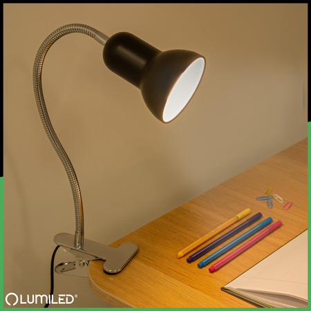 Stolní lampa Stolní nastavitelná DONA Školní noční světlo E27 Klip Černá LUMILED